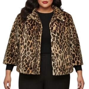 Lane Bryant Leopard Short Jacket 3/4 Sleeve Tan Black Plus Size 24 Chic Edgy